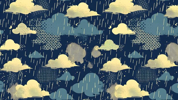 Photo rainy vintage comicinspired weather pattern with halftone dots