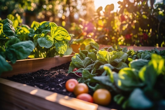 Raised bed gardens for growing vegetables or composting Generative AI illustration