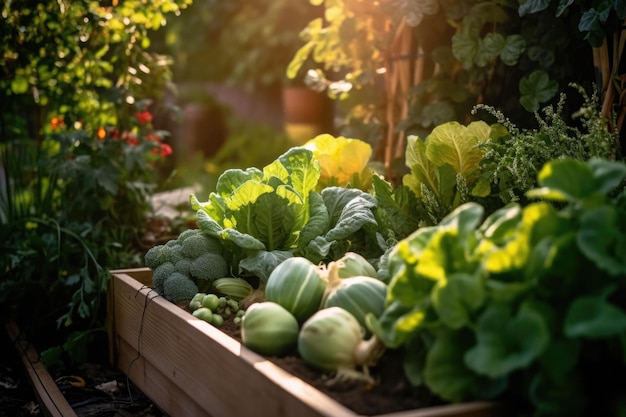 Raised bed gardens for growing vegetables or composting Generative AI