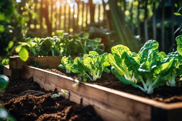 Raised bed gardens for growing vegetables or composting Generative AI