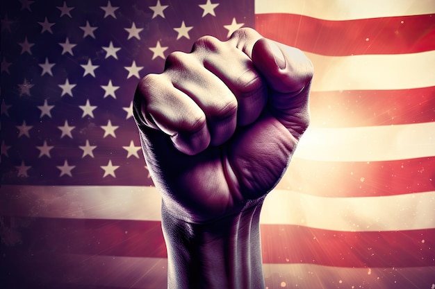 A Raised Fist With an American Flag Background