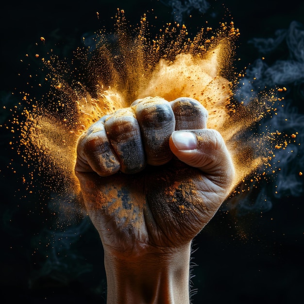 raised fist with powder explosion power