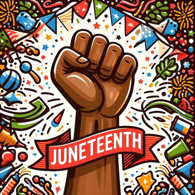 Photo a raised fist with word juneteenth