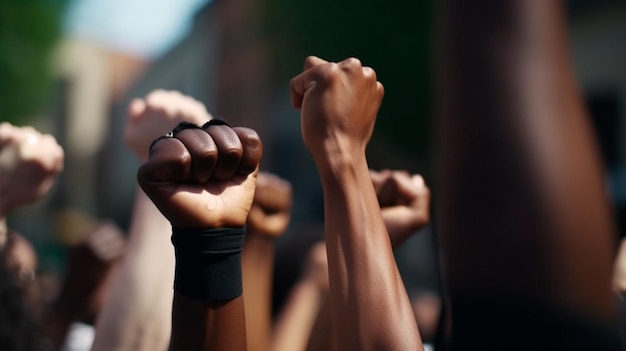 Raised fists in juneteenth and african liberation day celebration Generative AI