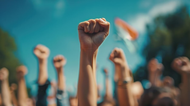 Photo raised fists in unity