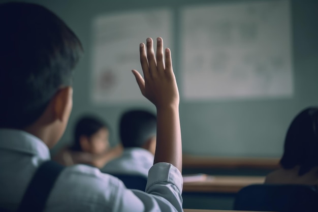 Raised hand in classroom Generate Ai