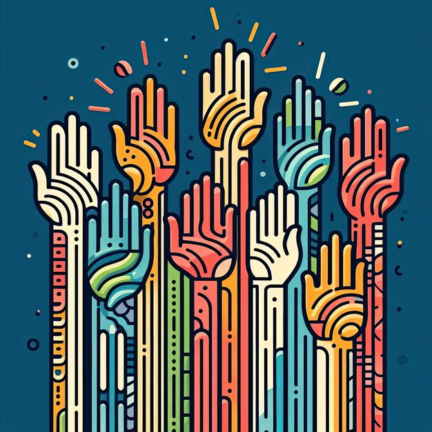 Photo raised hands teamwork collaboration voting volunteering concert applause hand drawn vector illustration