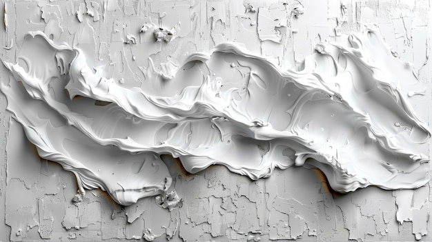 Raised white wall finished with decorative plaster Abstract streaks like waves on a concrete wall Renovation of old homes and commercial buildings