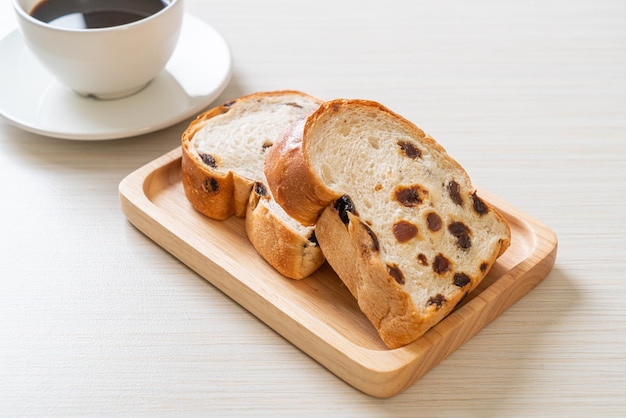 raisin bread with coffee cup for breakfast