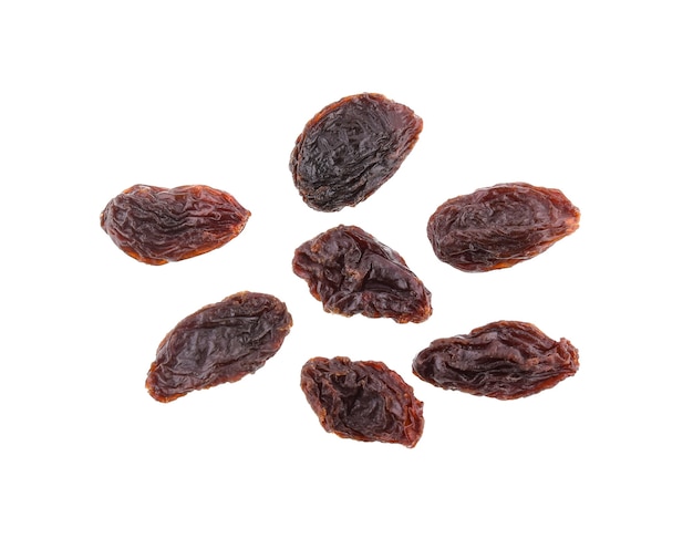 Raisins isolated on white wall