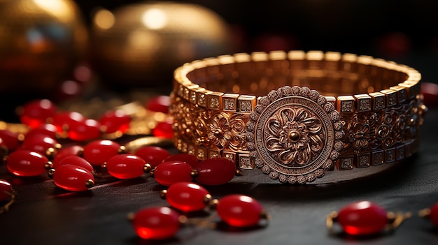 Photo a rakhi kept on red background