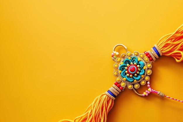 Photo rakhi on yellow background