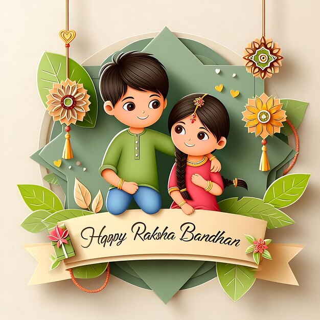 Photo raksha bandhan a banner with a picture of a couple and a girl on it