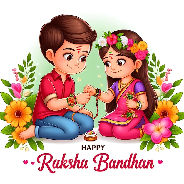 Photo raksha bandhan a poster for a boy and girl with flowers and a boy holding a bracelet