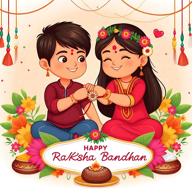 Photo raksha bandhan a poster for a happy boy and girl with a banner that says happy birthday