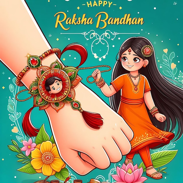 Photo raksha bandhan poster for a woman holding a sword and a man holding a knife