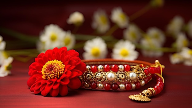 Raksha bandhan rakhi with flowers and kumkum