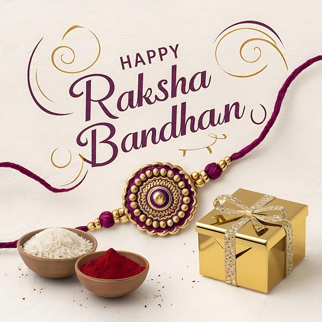 Photo raksha bandhan wishes greeting card with realistic rakhi design