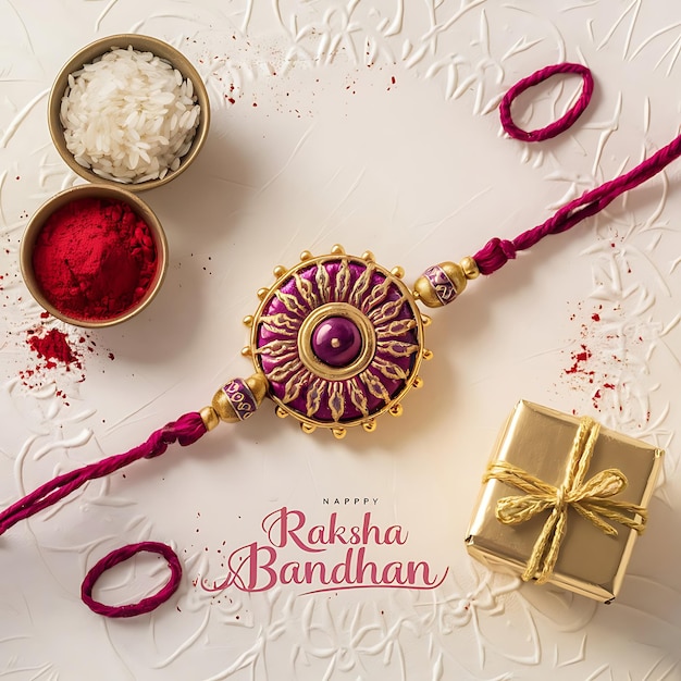 Photo raksha bandhan wishes greeting card with realistic rakhi design