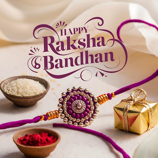 Photo raksha bandhan wishes greeting card with realistic rakhi design