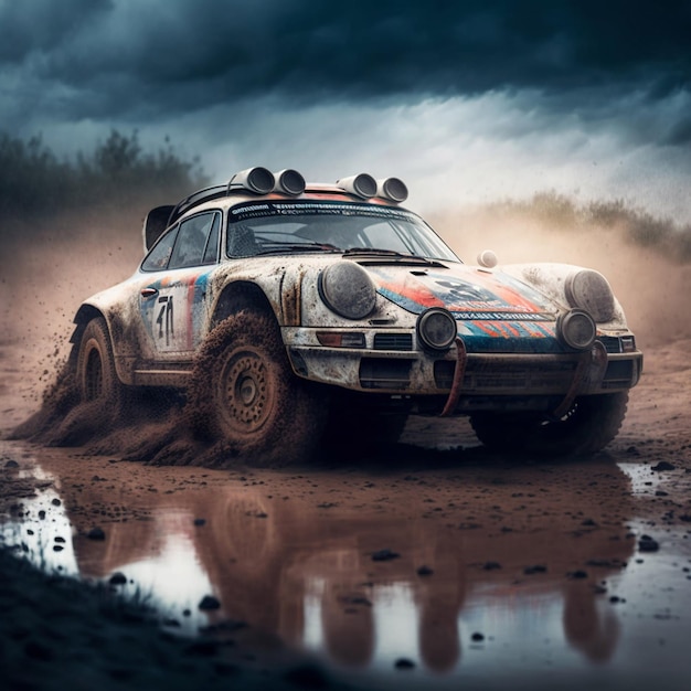 Rally car on a dirt track