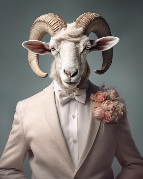 Ram animal as a groom in costume Generative AI