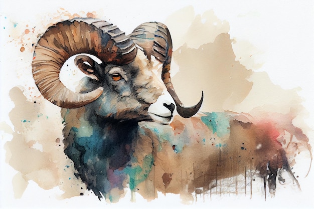 Ram drawing with bit of watercolour generative ai