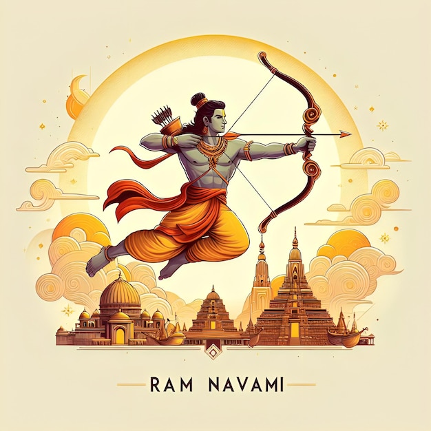 Photo ram navami watercolor image with lord rama