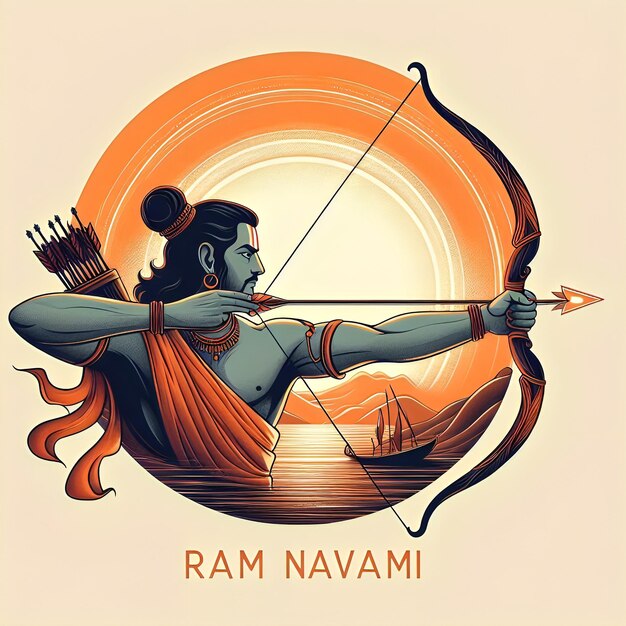 Photo ram navami watercolor image with lord rama