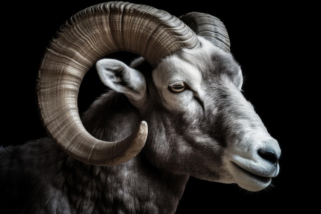 Ram or sheep animal Close up of head and horns AI generated