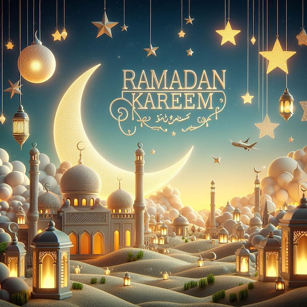 Ramadan 3d photo with Ramadan Kareem text ai generated