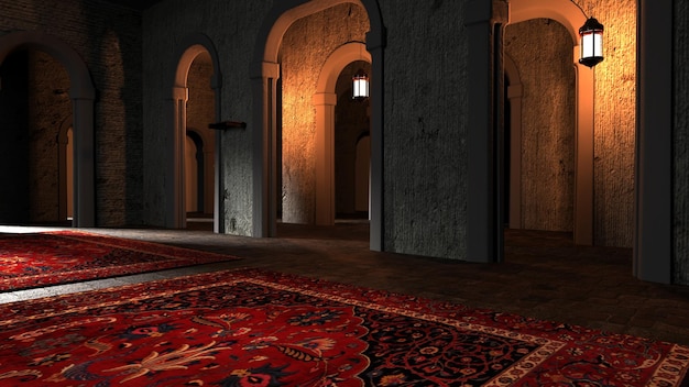 ramadan Background 3D Mosque Inside, 3D Rendering