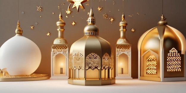 Ramadan Background design with moon mosque for Eid Ul Fitter