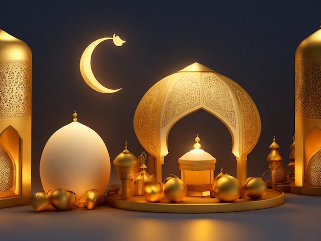 Ramadan Background design with moon mosque for Eid Ul Fitter