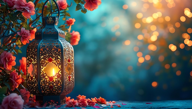 Ramadan background Islamic banner lantern and flowers background