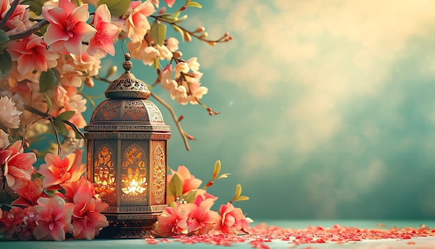 Ramadan background Islamic banner lantern and flowers background