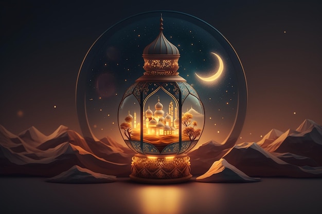 Ramadan background with Arabic lantern and blank space for text mockup