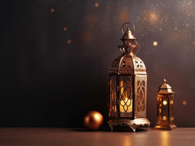 Ramadan background with a golden lantern and the moon