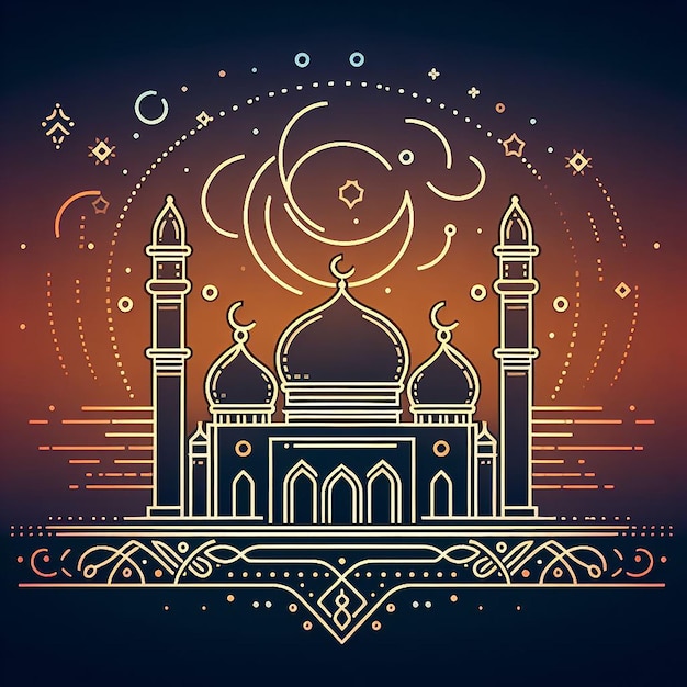 Ramadan background with mosque in monolines