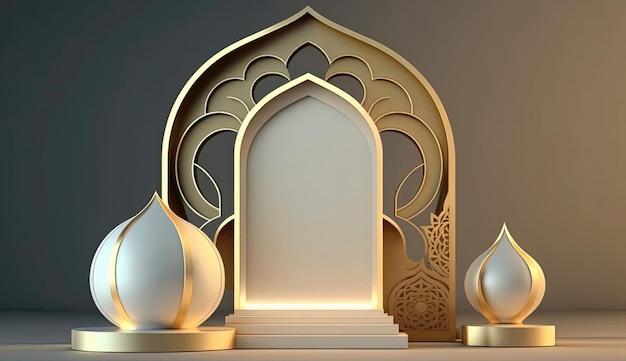 Ramadan Beautiful Islamic Podium Product Display Stage Mosque Ai Generative