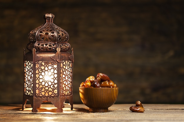 Ramadan concept. Dates in the foreground