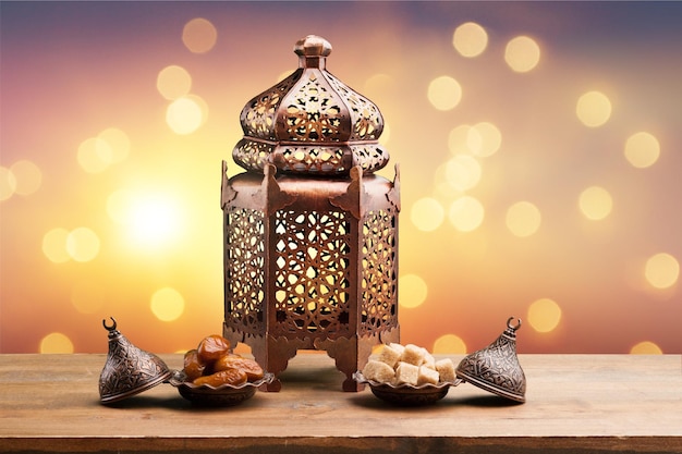 Ramadan concept. Dates in the foreground