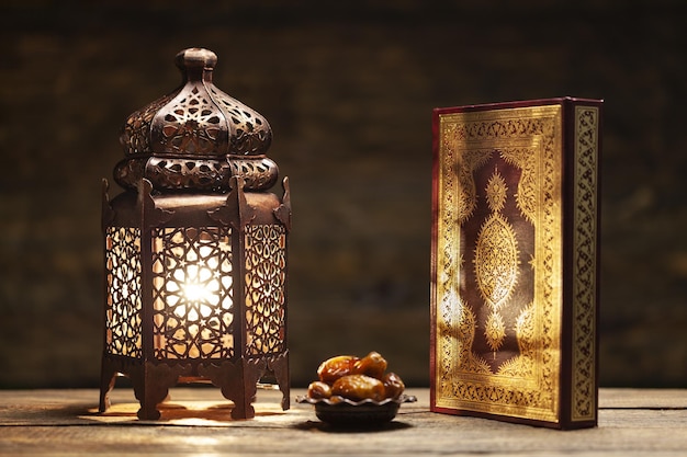 Ramadan concept. Dates in the foreground