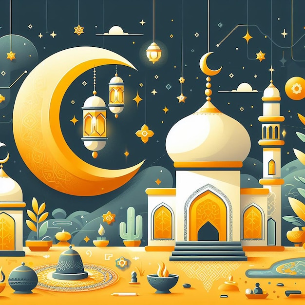 Ramadan concept Flat design with golden moon