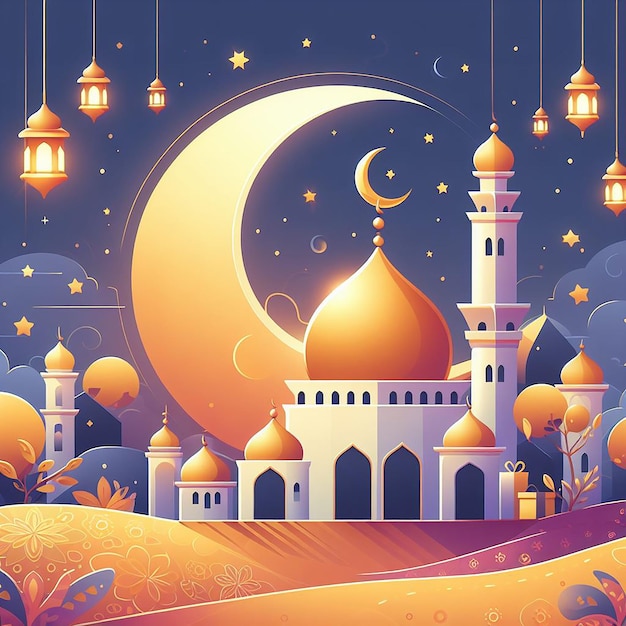 Ramadan concept Flat design with golden moon