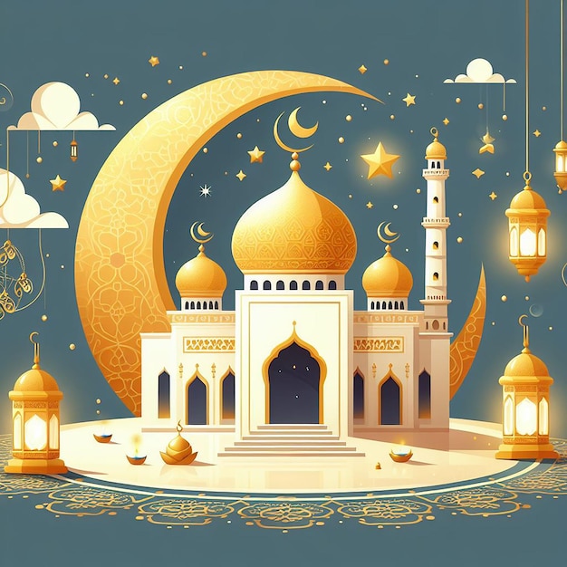 Ramadan concept Flat design with golden moon