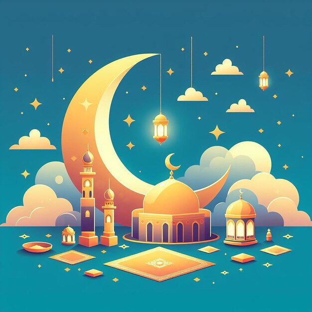 Ramadan concept Flat design with golden moon