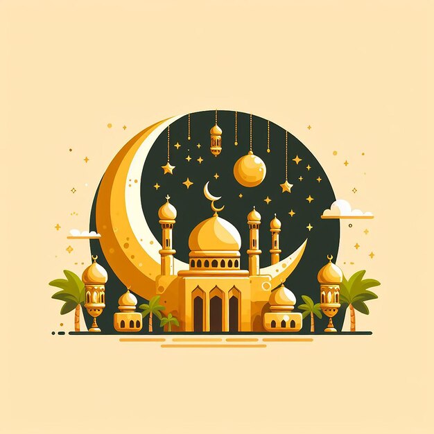 Ramadan concept Flat design with golden moon