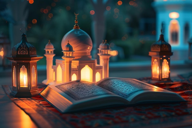 Photo ramadan concept with open quran