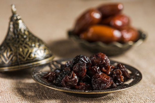 Ramadan concept with raisins